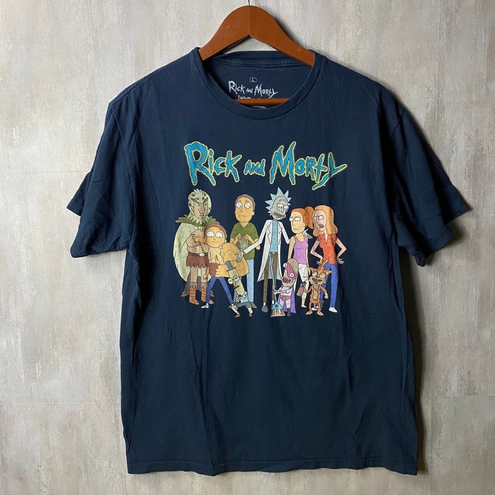 Rick and Morty Ripple Junction Navy Blue Graphic T-Shirt Mens Large Vintage Look